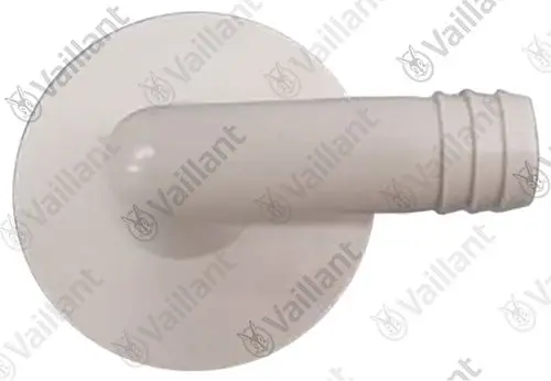 Vaillant Rohrbogen in neutraler Farbe mit einem abgewinkelten Anschlussstück und einer runden Basis zur Verbindung von Klimaanlagenrohren.